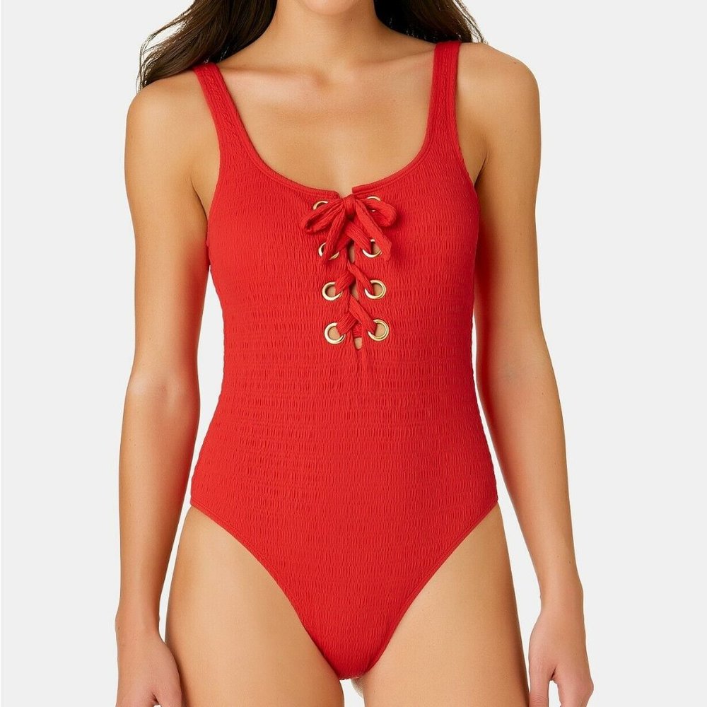 California Waves textured lace-up Swimsuit